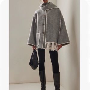 Toteme Embroidered Scarf Wool Jacket Gray 32